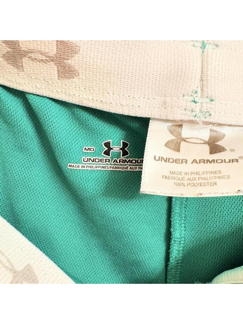 Under Armour Women's Athletic Shorts Medium M Green White Polyester 5" Inseam - Picture 3 of 4
